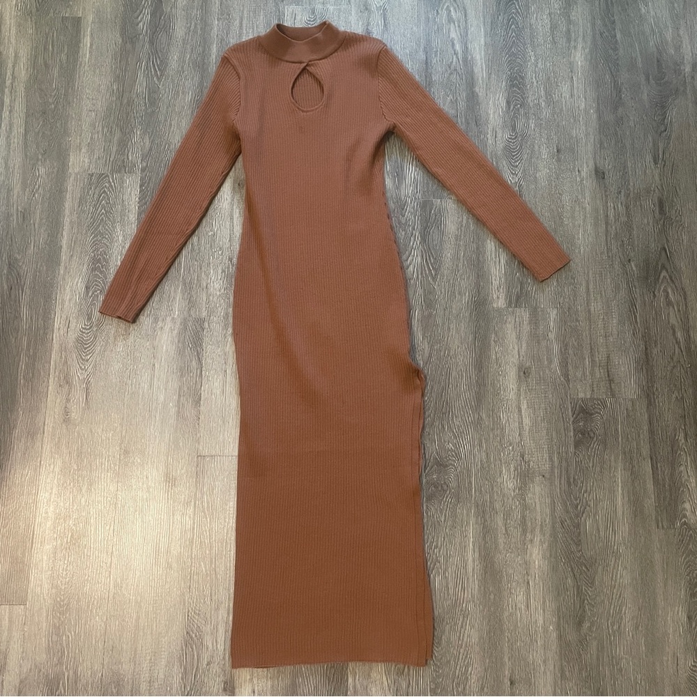 Sexy Brown Ribbed Dress High Split
